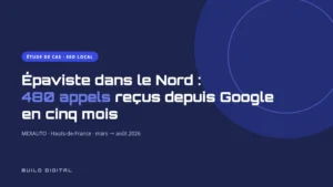 Étude de cas SEO local Build Digital : épaviste MEXAUTO dans le Nord, 480 appels reçus depuis Google en cinq mois